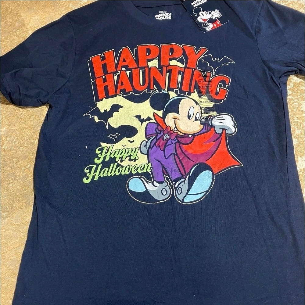 Disney Mickey Mouse Happy Haunting Halloween Graphic Tee Navy Blue Medium NWT